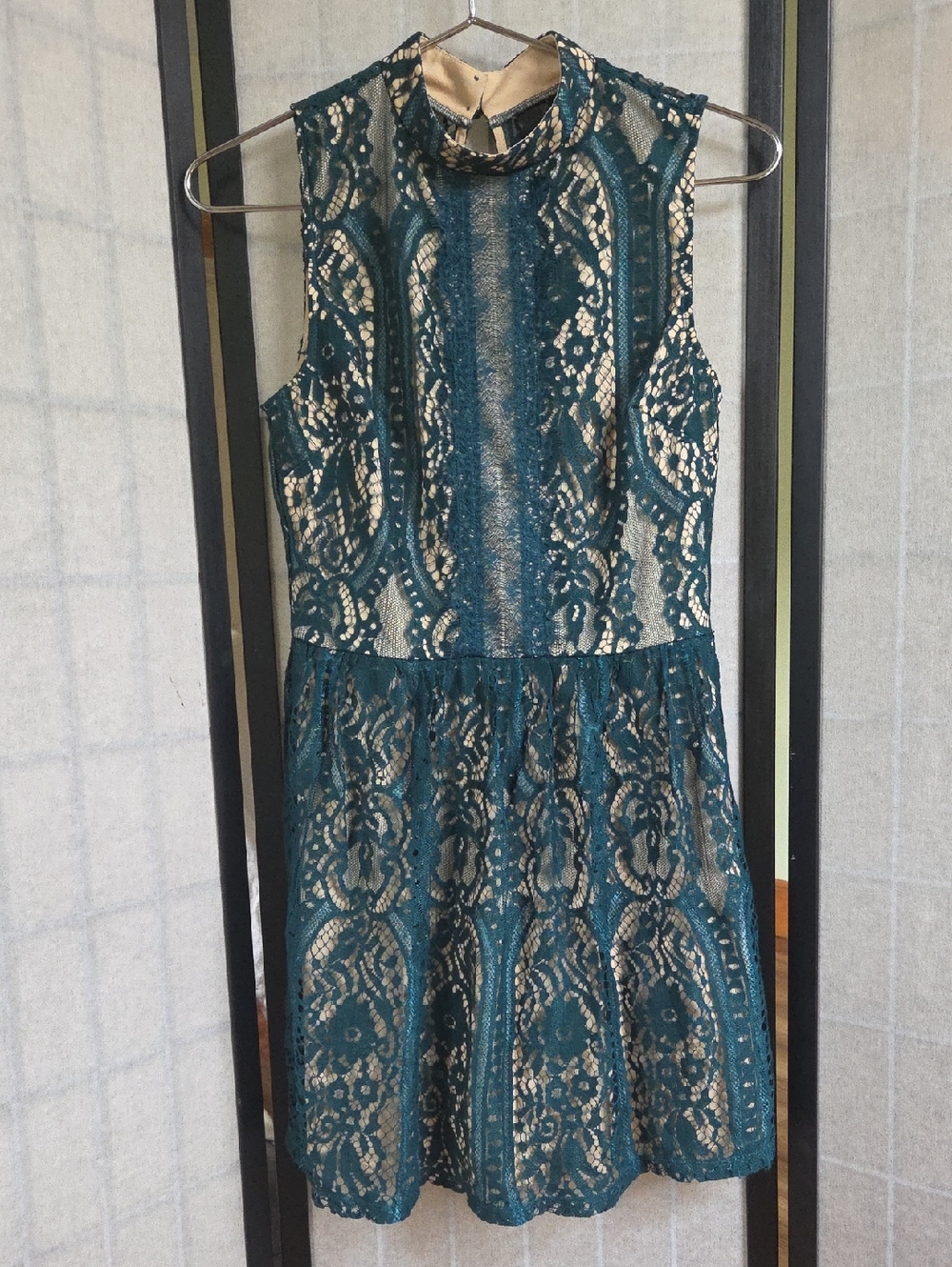 Trixxi Teal Lace Mini Dress with Nude Lining